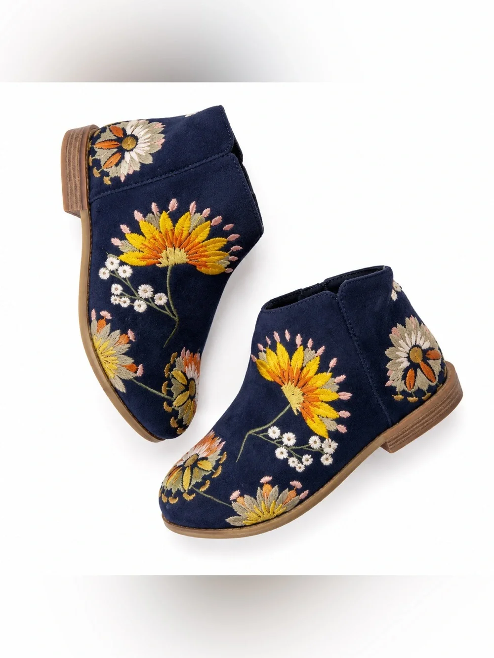 Zara Girls Embroidered Floral Ankle Boots Navy Size 25 Boho Western Cottagecore